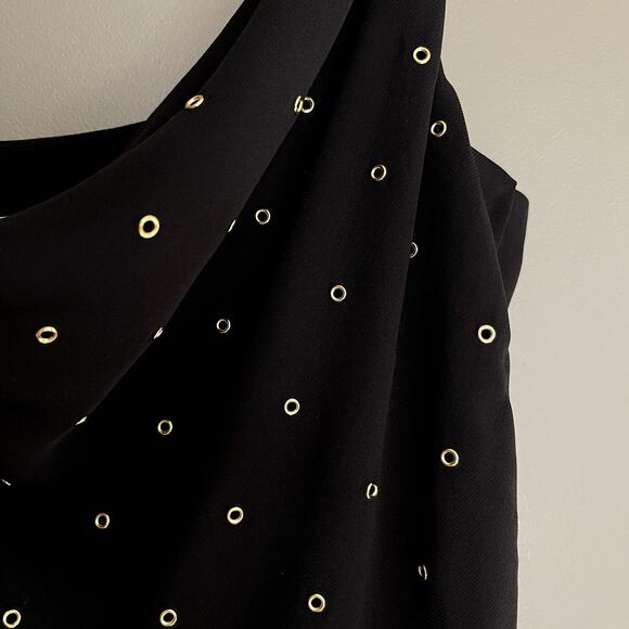 Veronica Beard Charlene Studded Crepe Dress Black Gold Size 2 Drapey Embellished - Picture 11 of 16